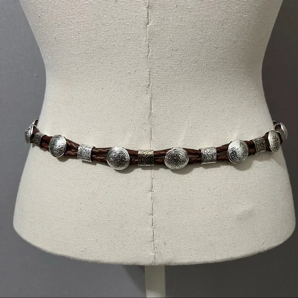 Tony Lama Brown Leather Silver Hardware/Buckle Skinny Belt Sz-32