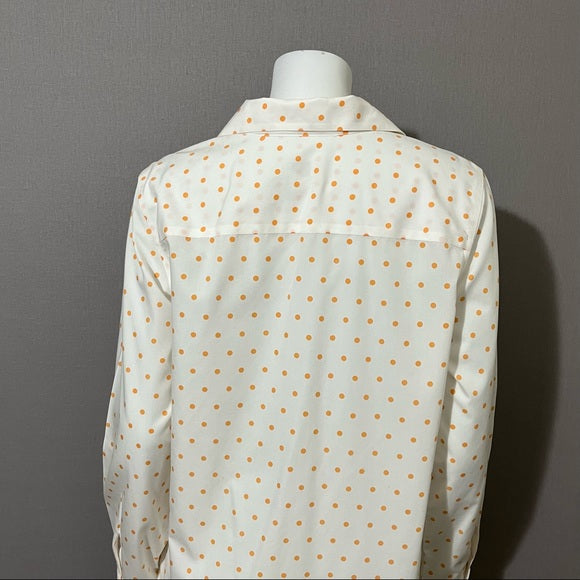 Chico’s Orange Polka-Dot Cotton Button Front Shirt Long Sleeve Sz 1 (Medium)