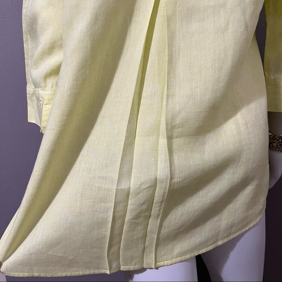 Chico’s Yellow Button Front Linen Shirt 3/4 Sleeve Sz-Medium