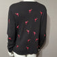 Mercer & Madison Black V-neck Cardigan Flamingo Print Sz- Large