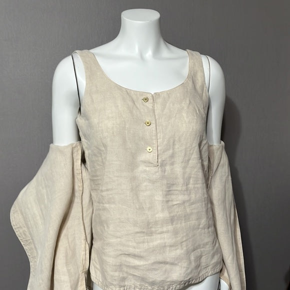 Liz Claiborne Tan Linen 2 Piece Top Set Sz- Small