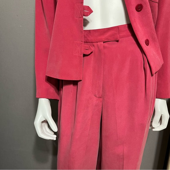 Vintage Via Seta Pink 2 Pc 100% Silk Pant Set Sz-8/10