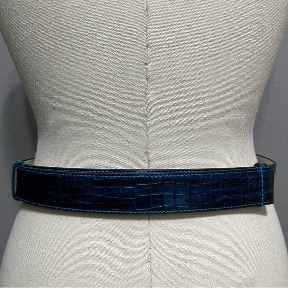 WHBM Blue Textured Patent Leather Backing Adjustable Belt Sz-XS/Small