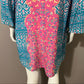 Tolani Multi-Color Silk Tunic Top Exposed Shoulder Long Sleeve Sz Large