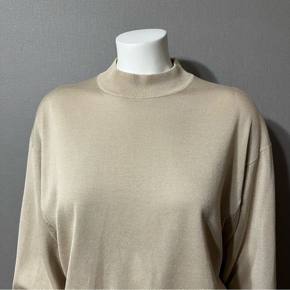 Pronto Uomo Tan Silk | Cotton Blend Mens Mock Neck Sweater Sz-Large