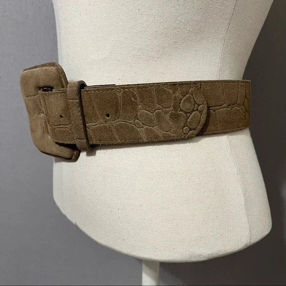 Vintage Chetta B Brown Genuine Leather Textured Wide Belt Sz-10