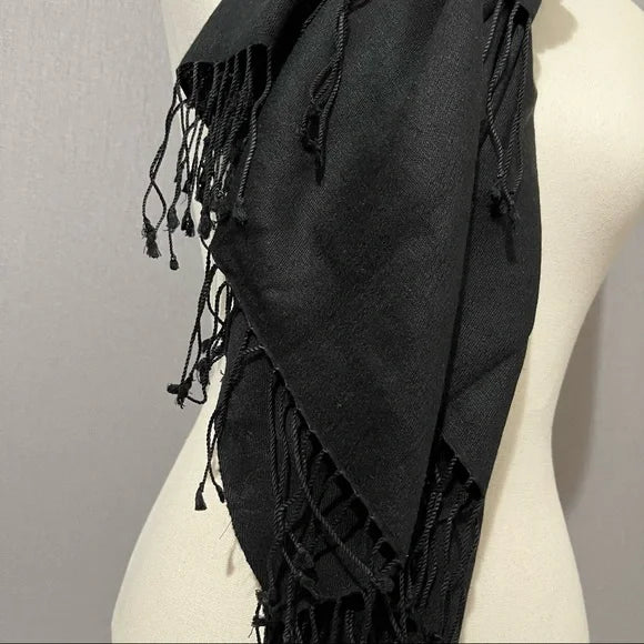 Betsy Johnson Black With Fringe Scarf