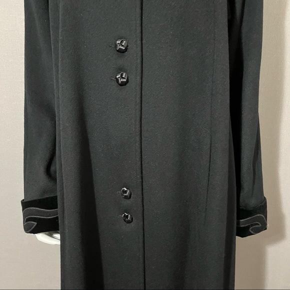 Vintage Lorovi Black With Velvet Collar Wool Longline Coat Sz-10