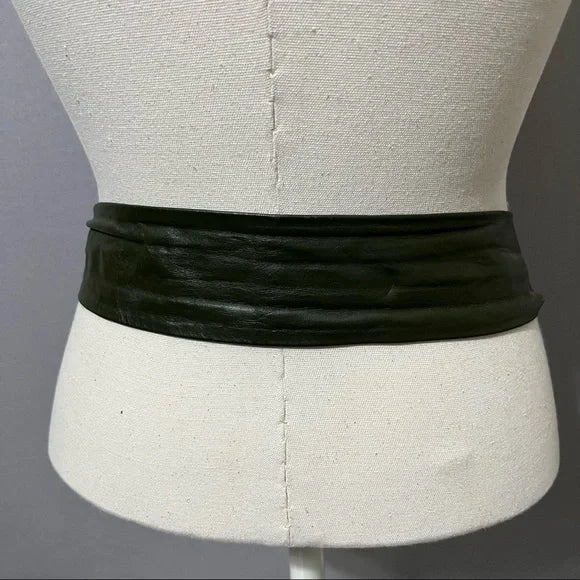 Vintage Green Leather With Large Square Adjustable Buckle Sz-Large
