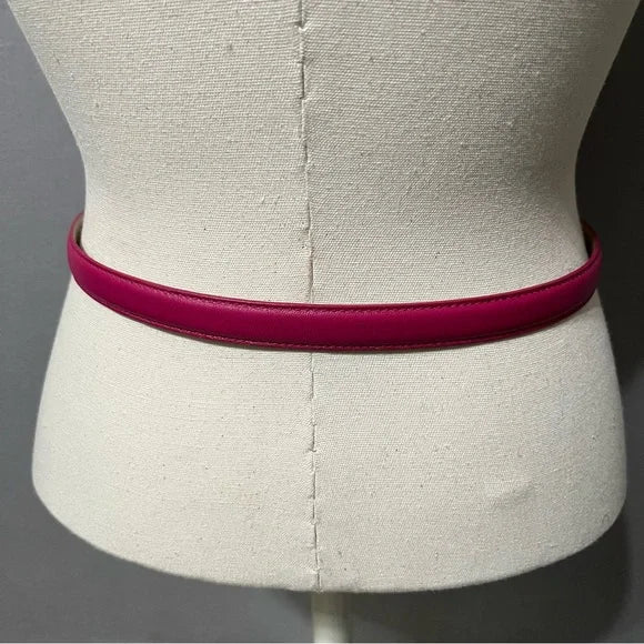 Pink Leather Skinny Belt With Gold Buckle Sz-Large