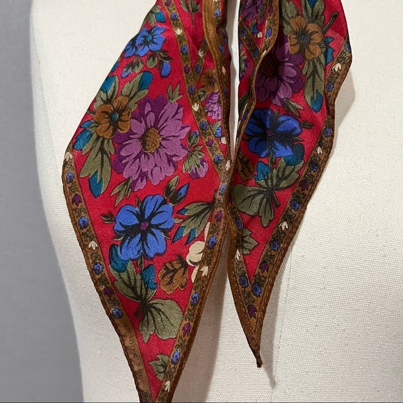 Red Floral Silk Scarf