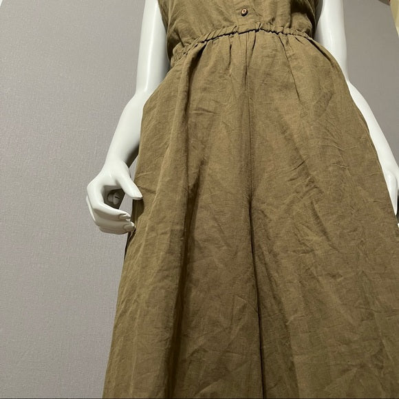 World Market Olive Green Linen/Cotton Wide Leg Jumpsuit Sz-Lg-XL