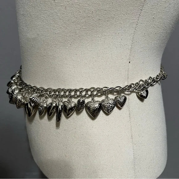 Silver Metal Heart Chain Belt OS