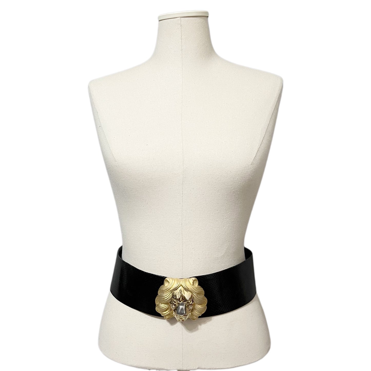 Vintage Judith Lieber Black Wide Width Snakeskin Lion Head Adjustable Belt Sz-OS