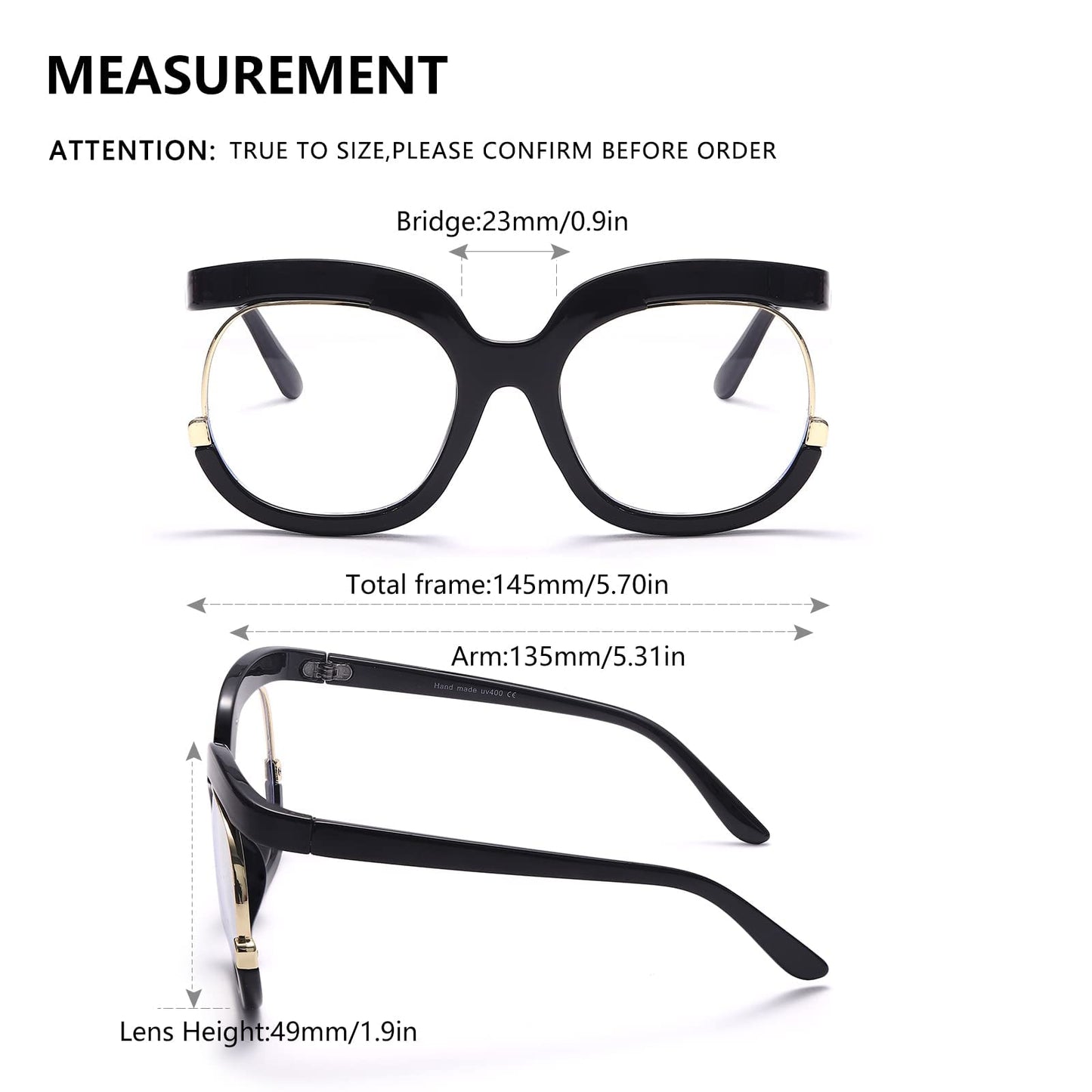 Rmerom Oversized Glasses Stylish Eyeglasses for Women (Black)