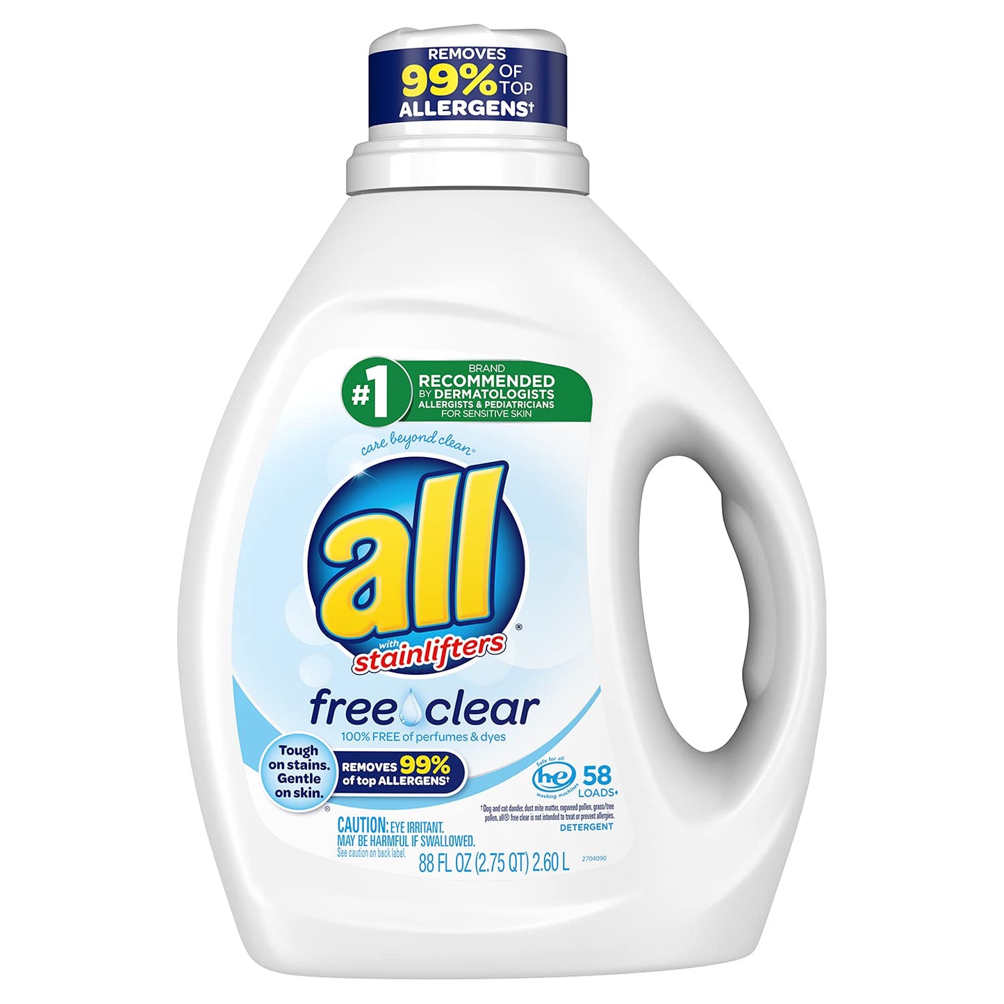 All Liquid Laundry Detergent, Free Clear for Sensitive Skin, 88 Fluid Oz