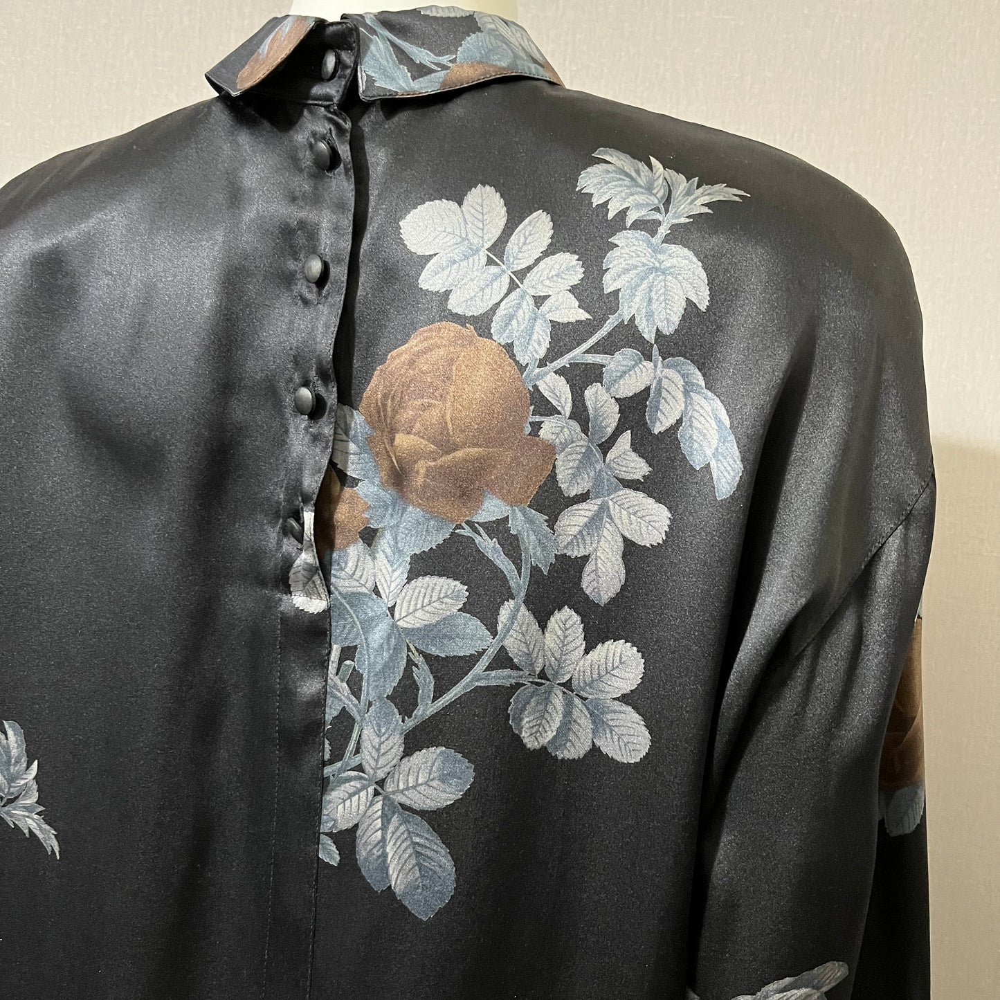 Vintage Escada Black Floral Print Long Sleeve Blouse Sz-Medium/Large