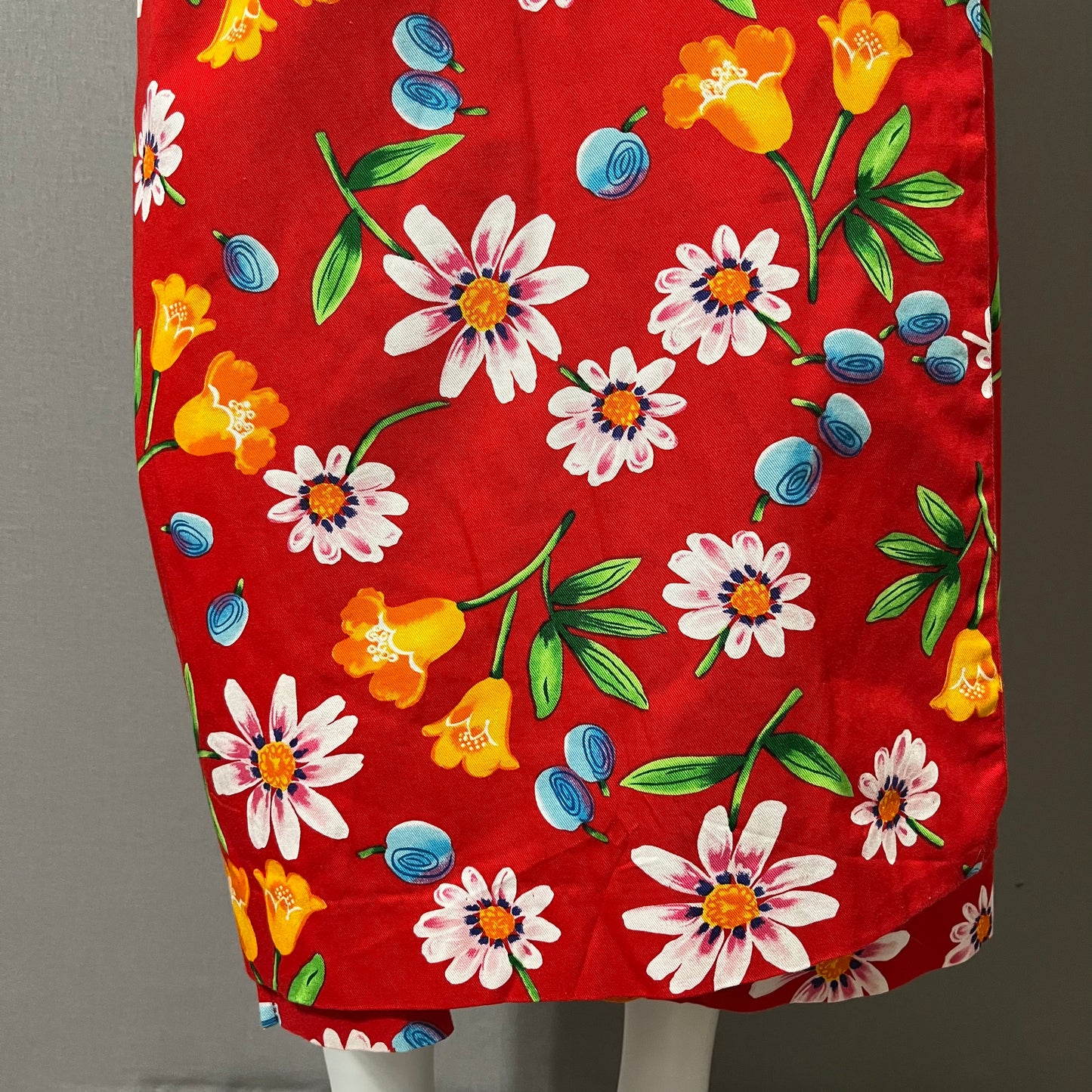 Vintage Floral Red Wrap Maxi Cotton Skirt Sz-Xtra Large