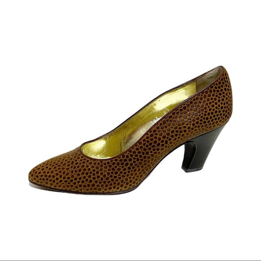 Vintage Escada Cognac Brown Suede Leather Heel Sz-6 1/2