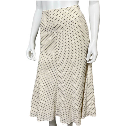 Lauren Ralph Lauren Cream | Stripe Fit & Flare Linen Skirt Sz-12