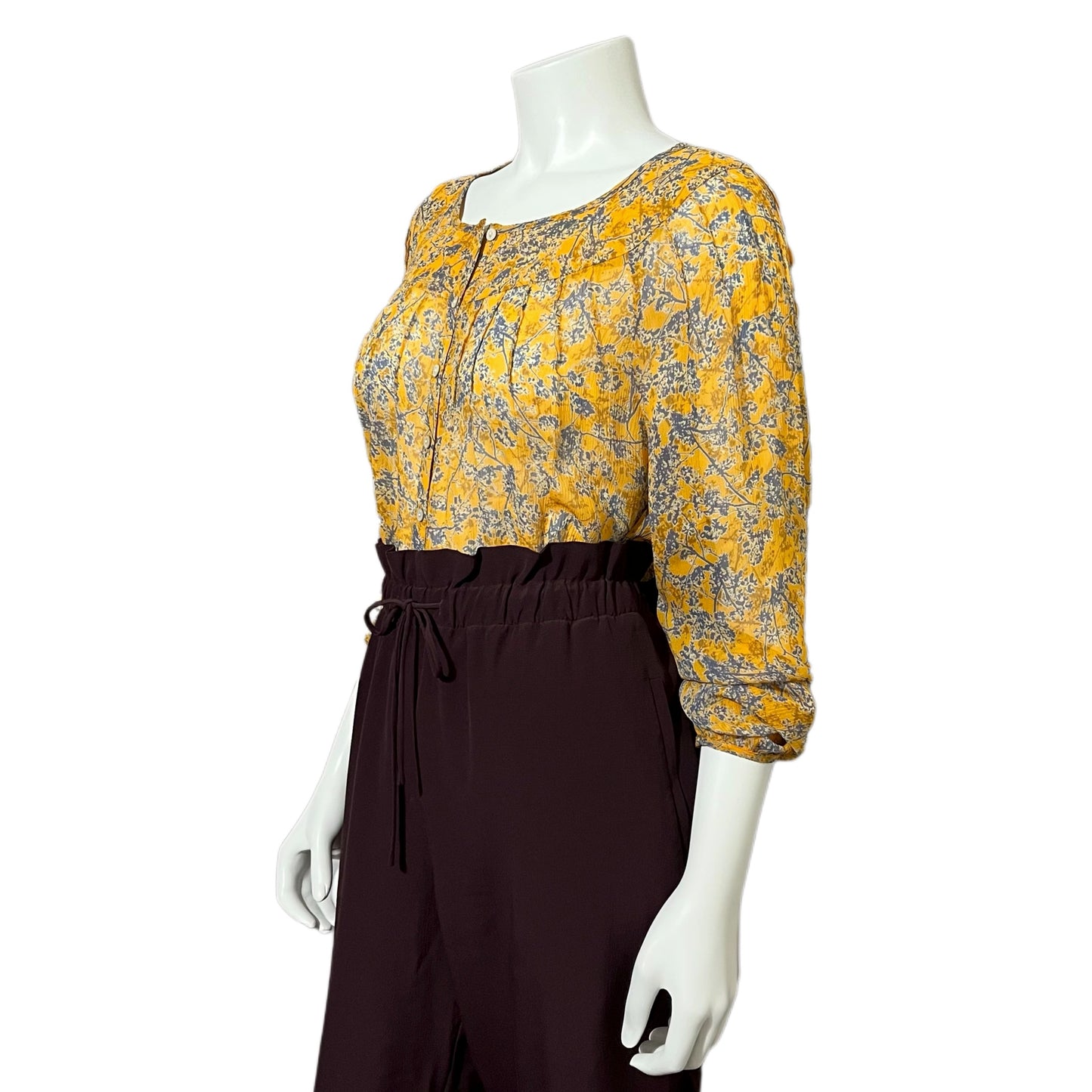 Sundance Yellow | Blue Floral Silk Botton Up Blouse Sz-Large