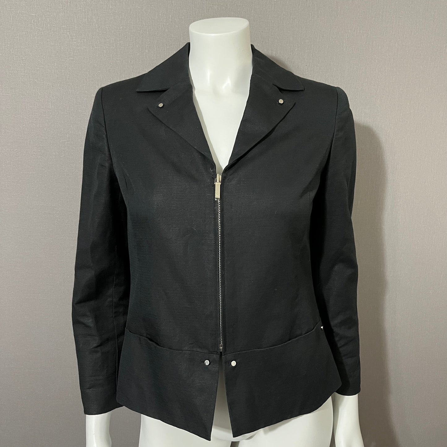 Vintage Anne Klein Black Zip Up Linen/Cotton Jacket Sz-4