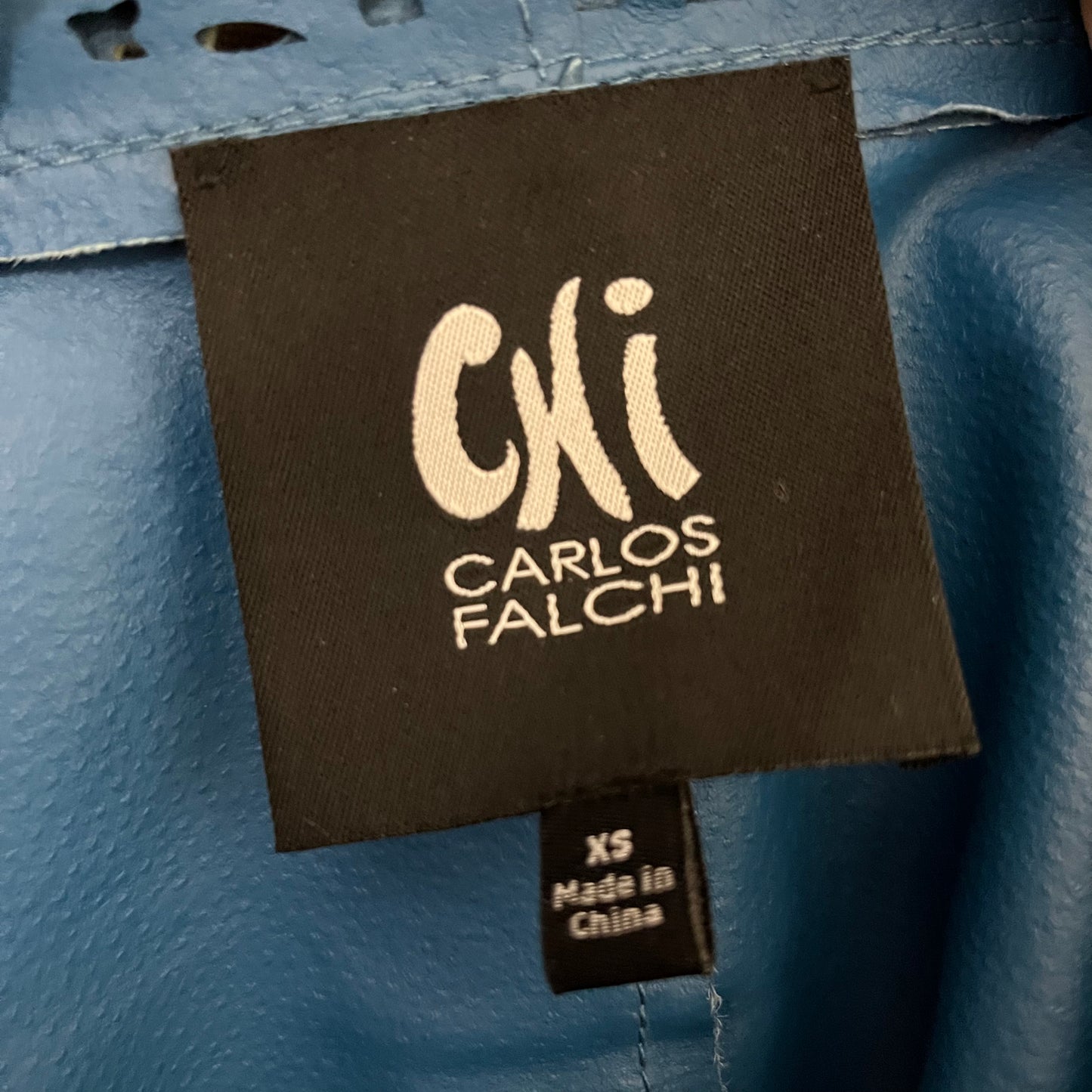 Vintage CHI by Carlos Falchi Blue Suede Leather Jacket Sz-Xtra Small