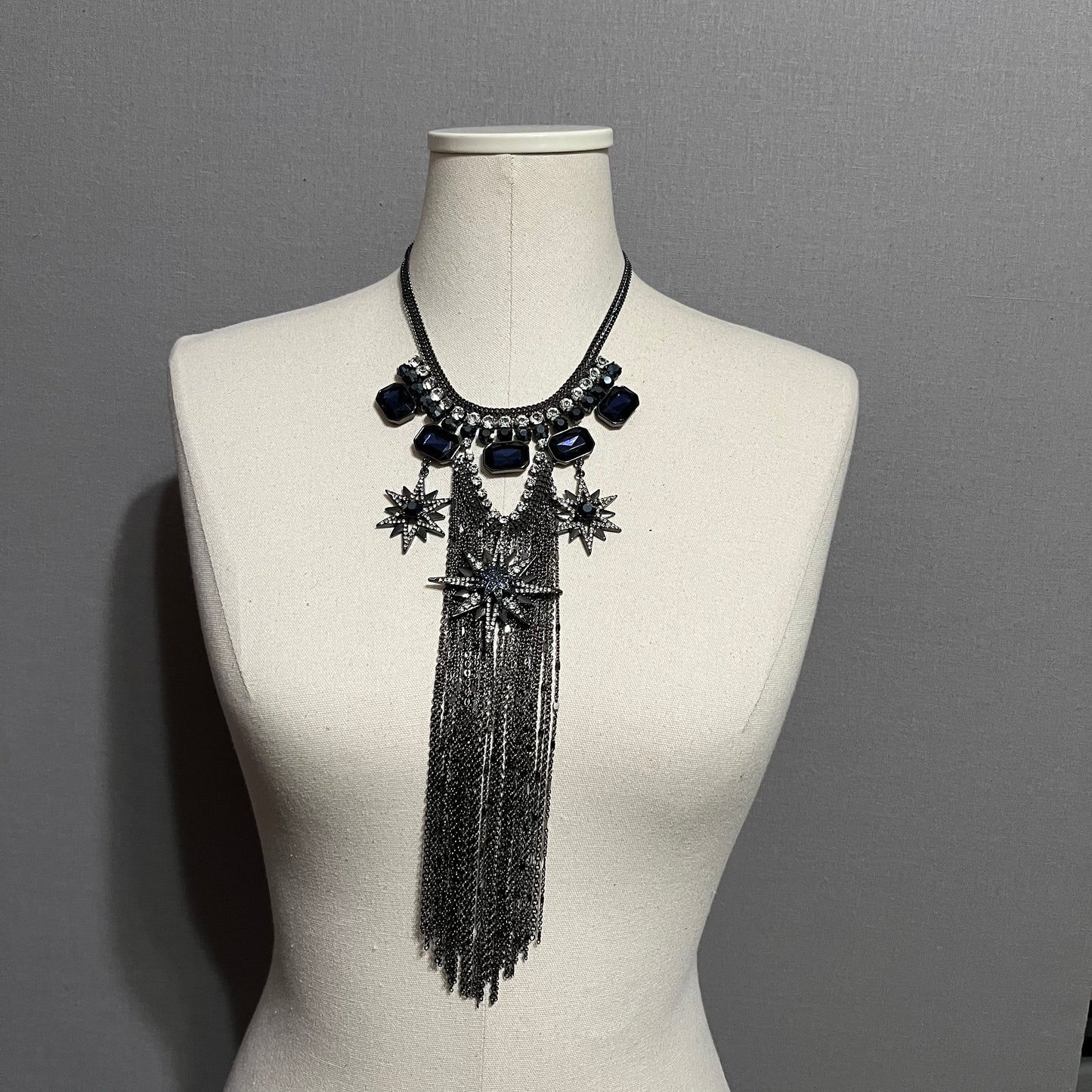 White House Black Market Gunmetal Gray Stars Necklace