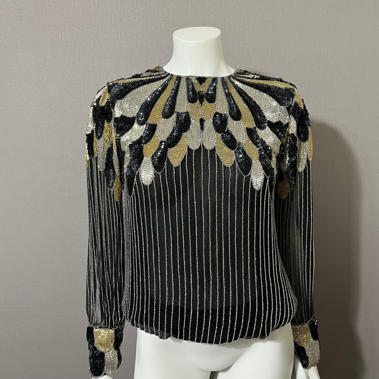 Vintage Judith Ann Creations Silk Beaded Sequin Top Sz-Xtra Small