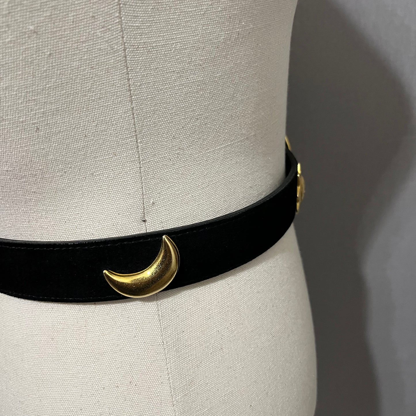 Vintage Black Suede Leather With Gold Sun, Moon, Stars Sz-Medium