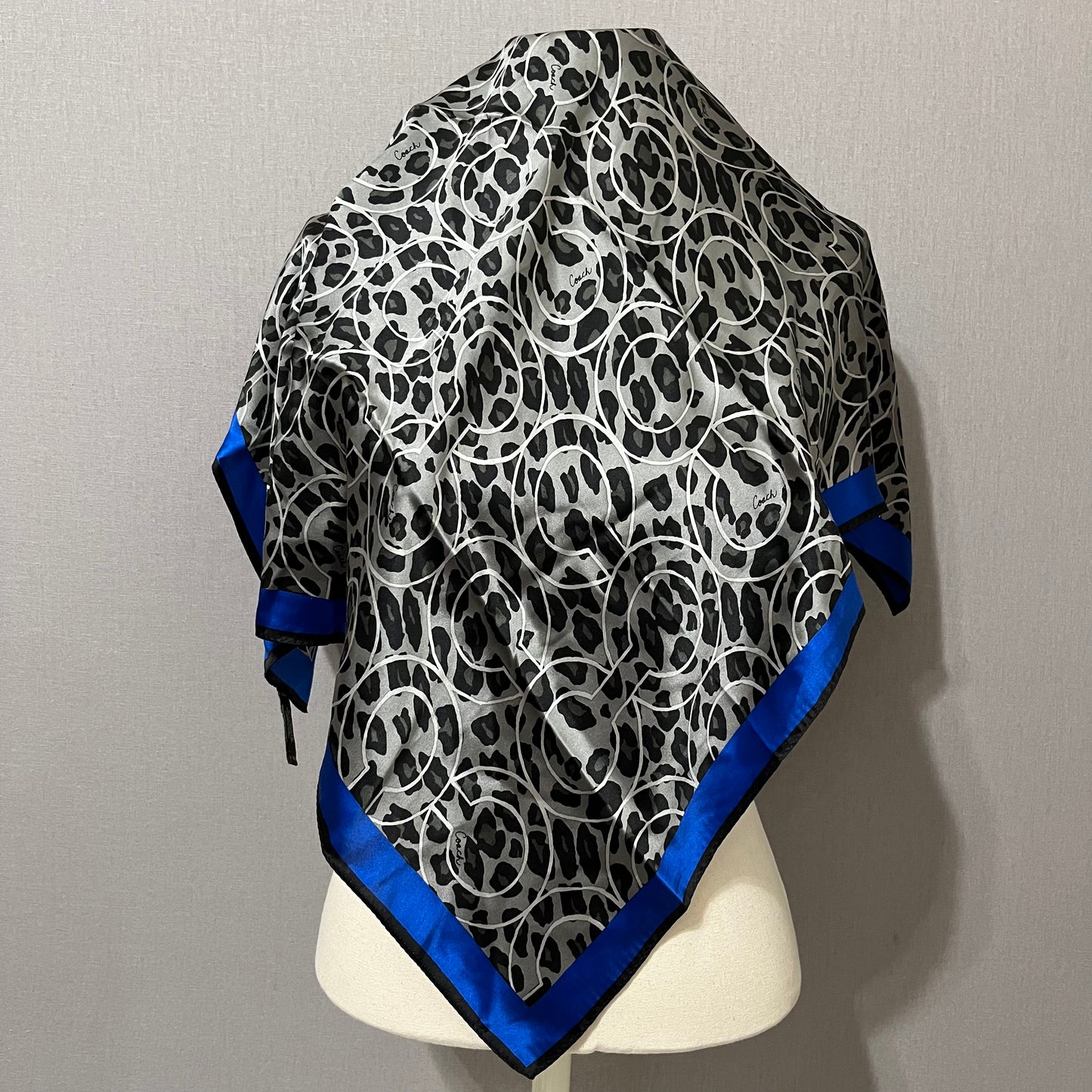 Coach Signature Blue/Silver/Black Animal Print Silk Scarf