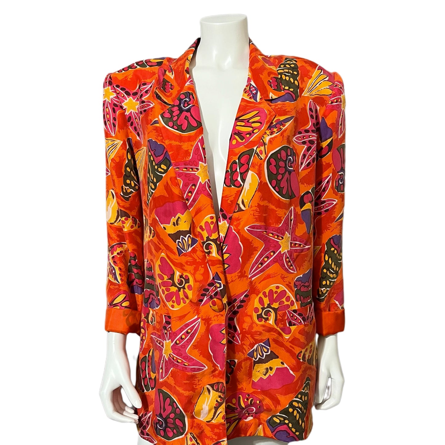 Vintage Carol Horn Orange Silk Sea Shell Blazer Sz-Medium