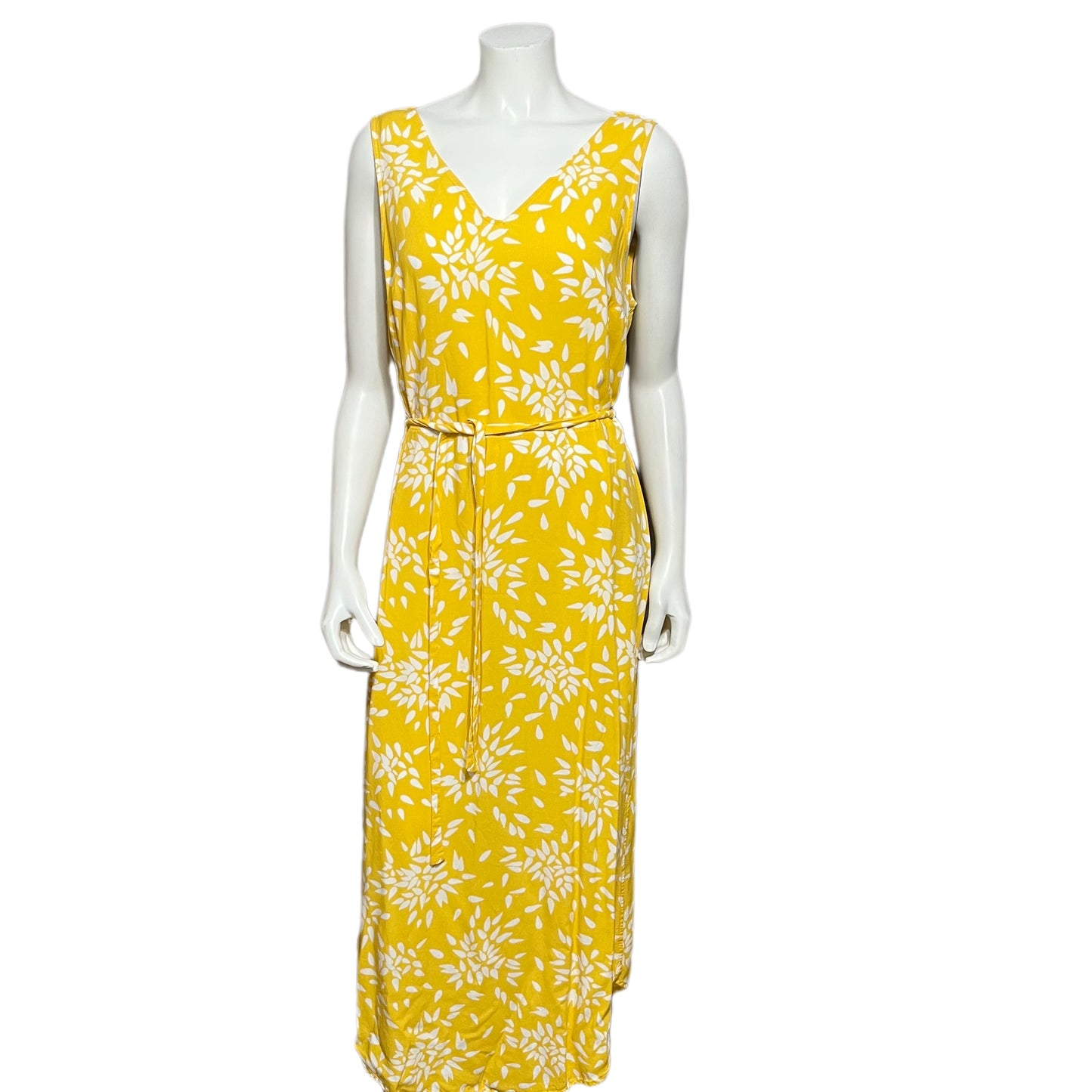 A New Day Yellow Rayon Floral Dress Sz-Large