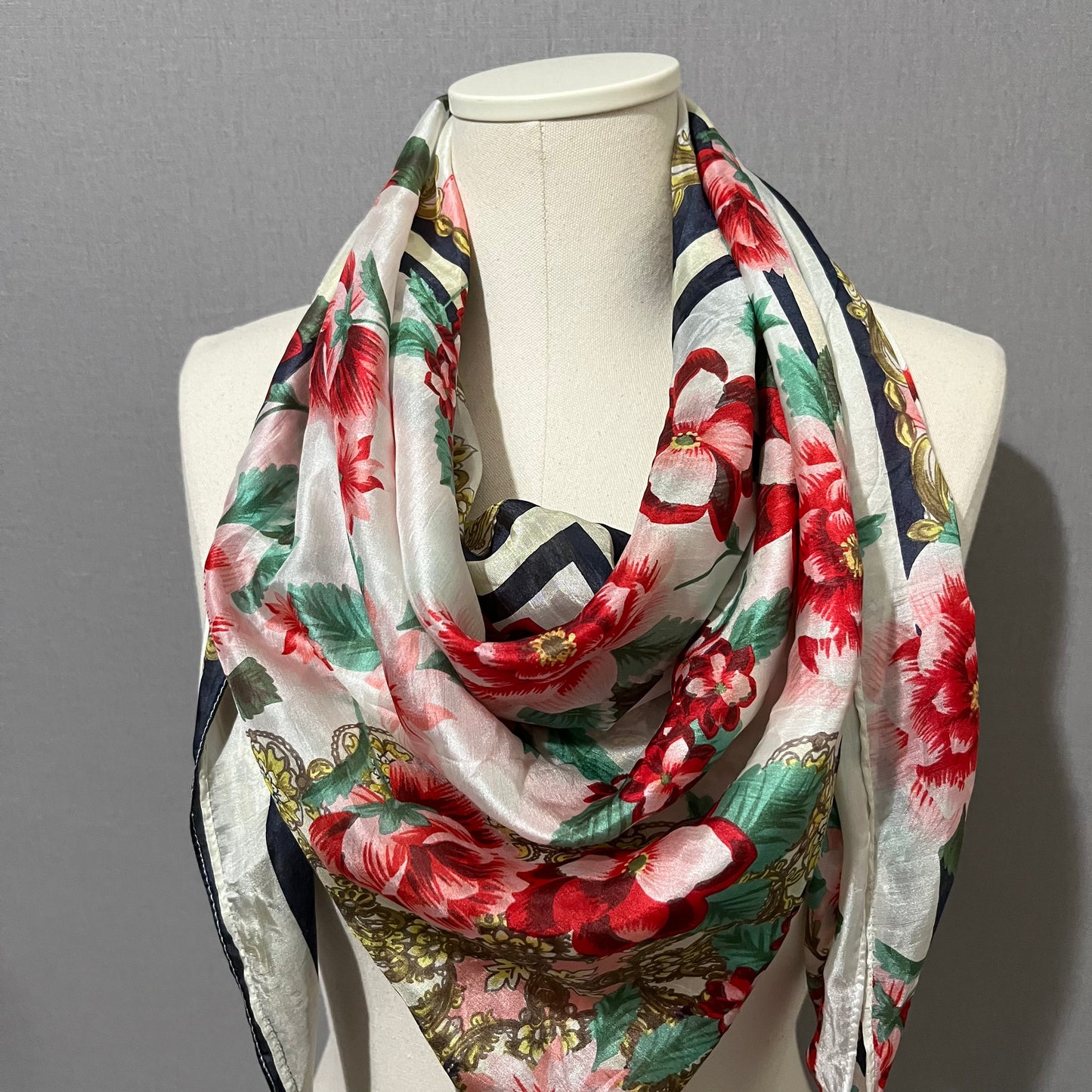 Johnny Was Floral Silk With Tassels Scarf OS