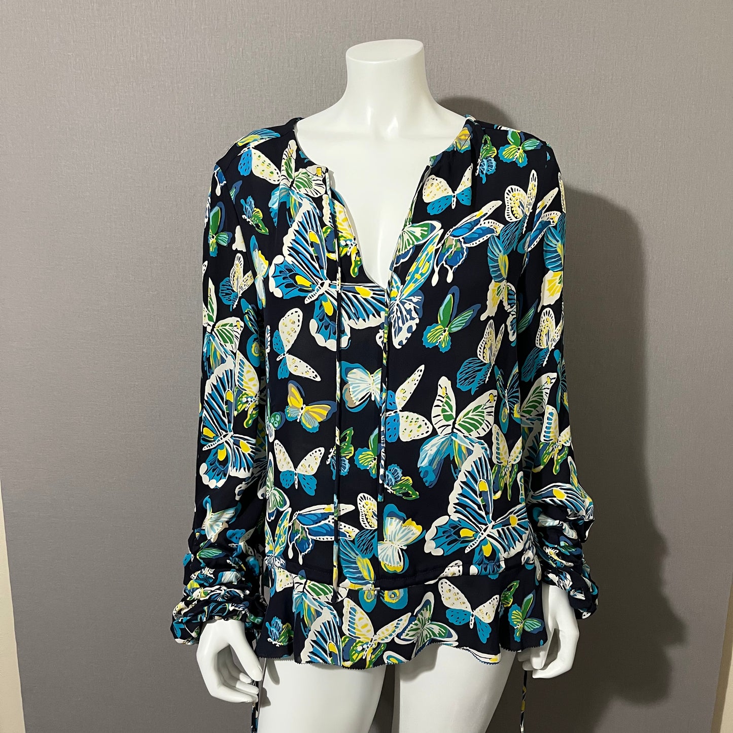 Tory Burch Blue Butterfly Silk Blouse Sz-Medium