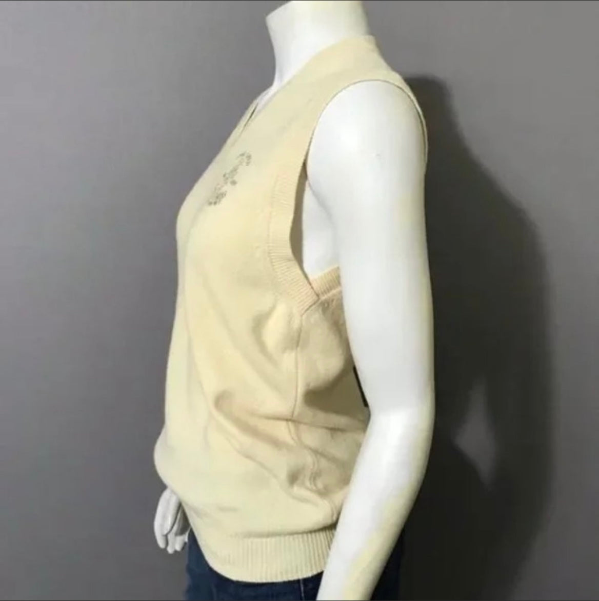 Cream V Neck Preppy Wool Sweater Vest