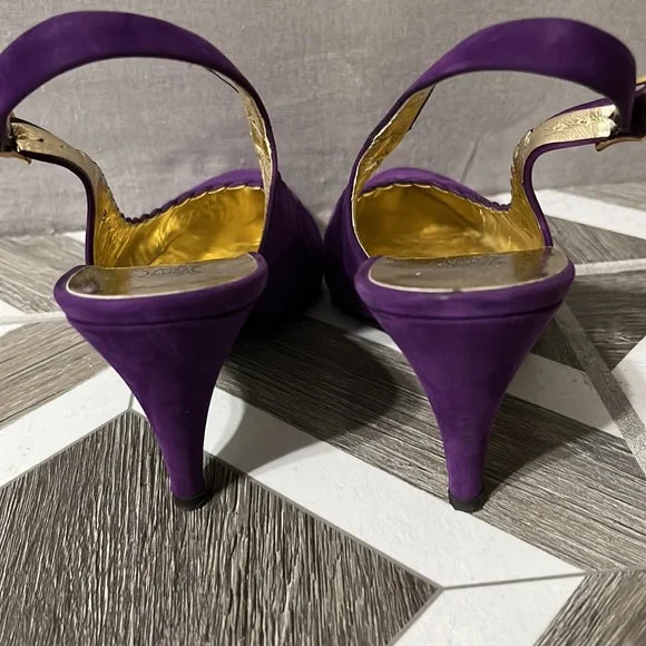Bruno Magli Purple Sling Back Suede Leather Heels Sz-6 1/2 B