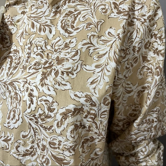 Jones New York Brown Leaf Print Cotton Button Front Shirt Sz-1X