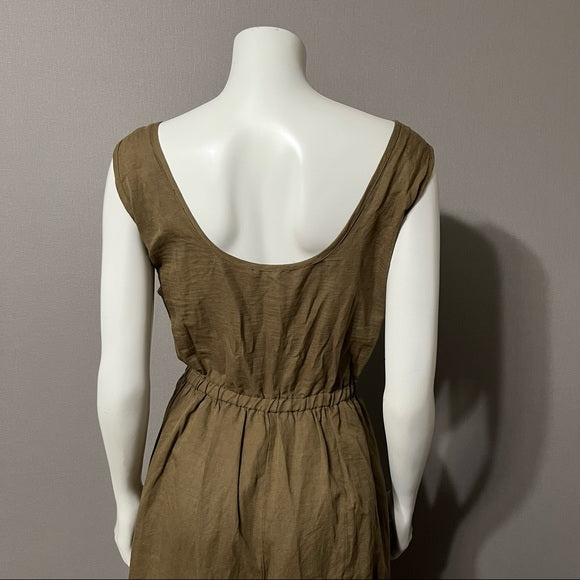 World Market Olive Green Linen/Cotton Wide Leg Jumpsuit Sz-Lg-XL