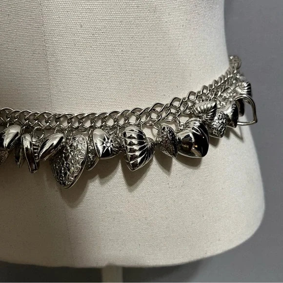 Silver Metal Heart Chain Belt OS