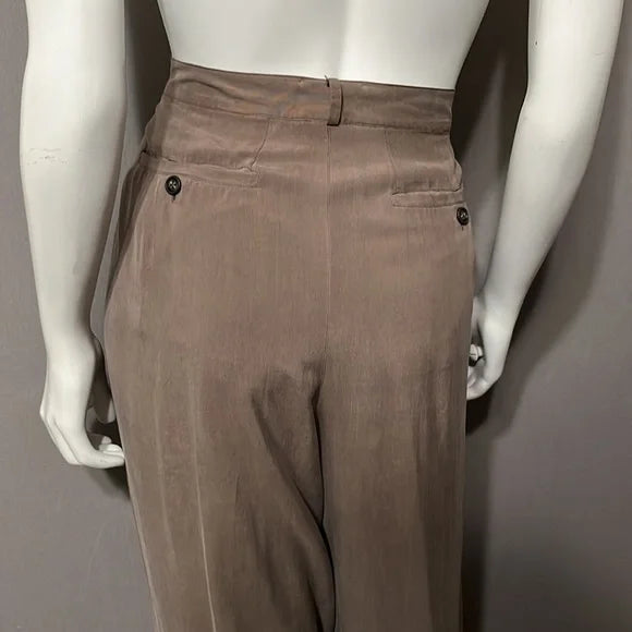 Taupe Silk High Waisted Lightweight Trouser Pants Sz- XL
