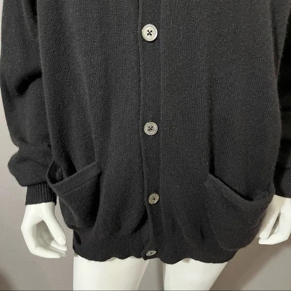 Vintage Folio Black 100% Cashmere Button Front Boyfriend Cardigan Sz-Xtra Large