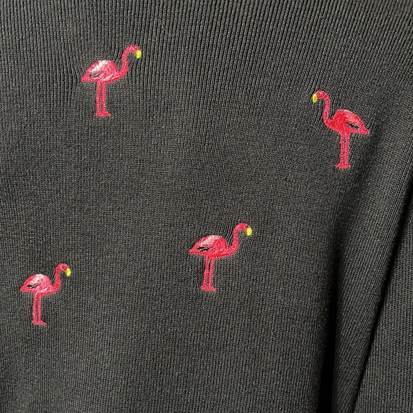 Mercer & Madison Black V-neck Cardigan Flamingo Print Sz- Large