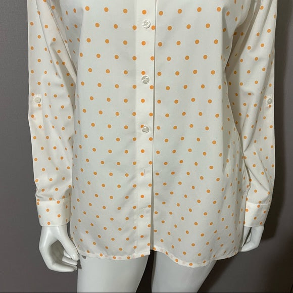 Chico’s Orange Polka-Dot Cotton Button Front Shirt Long Sleeve Sz 1 (Medium)