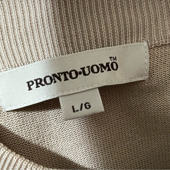 Pronto Uomo Tan Silk | Cotton Blend Mens Mock Neck Sweater Sz-Large