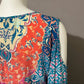 Tolani Multi-Color Silk Tunic Top Exposed Shoulder Long Sleeve Sz Large