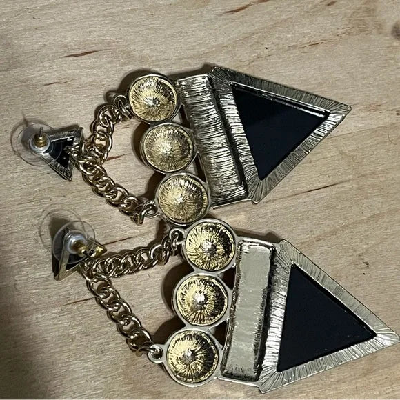 Black | Gold Statement Triangle Earrings