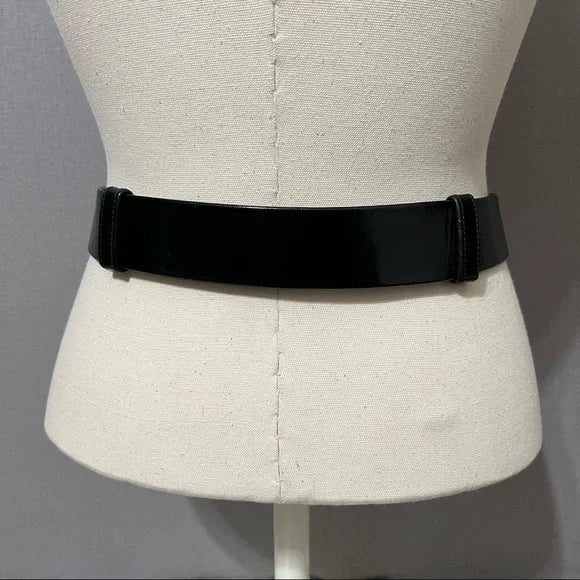 Vintage Black Leather Gold Floral Buckle Adjustable Belt Sz-Small/Large