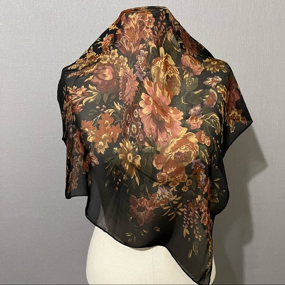 Ralph Lauren Fall Theme Brown Silk Scarf