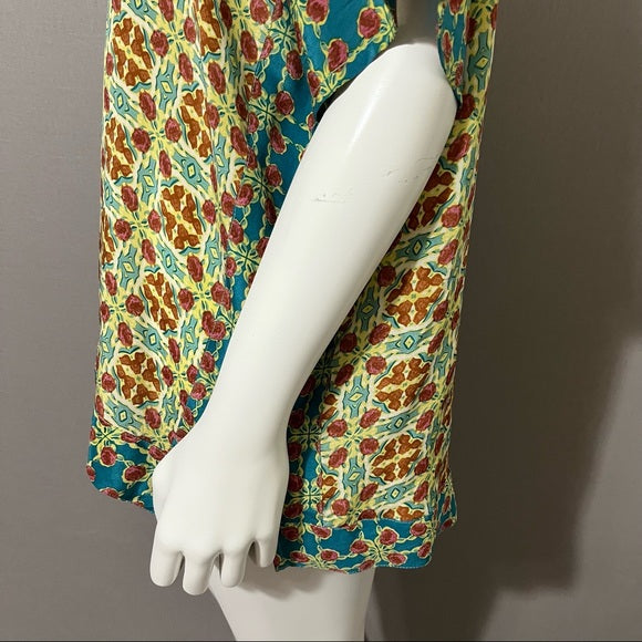 Sundance Multi-Color Print 100% Silk Short Sleeve Top Sz Large